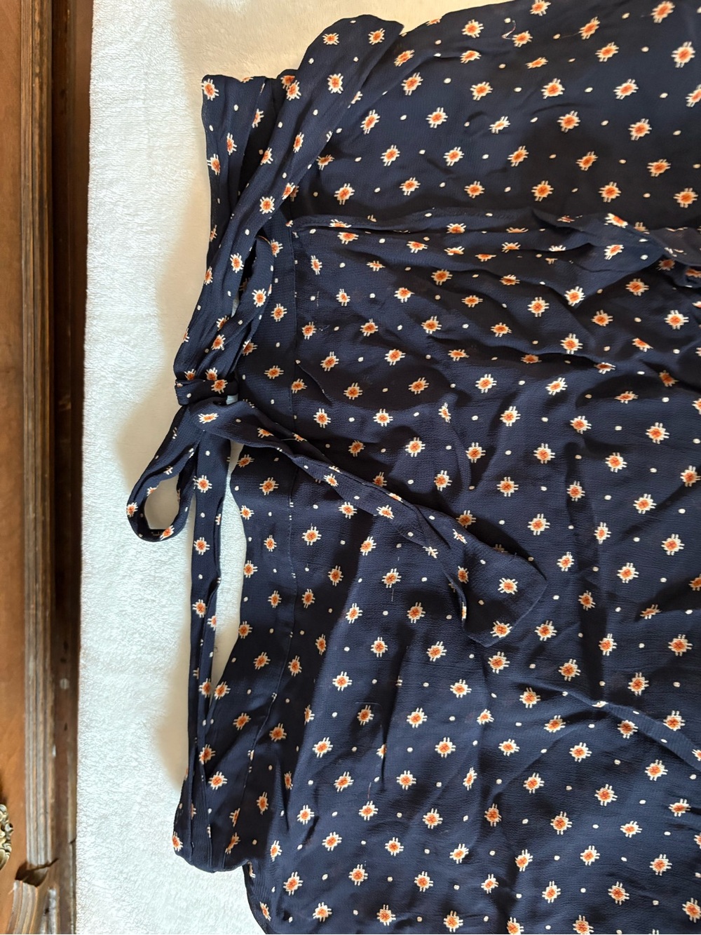 Anthropologie Navy Floral Ruffle Midi Skirt with wrap and tie